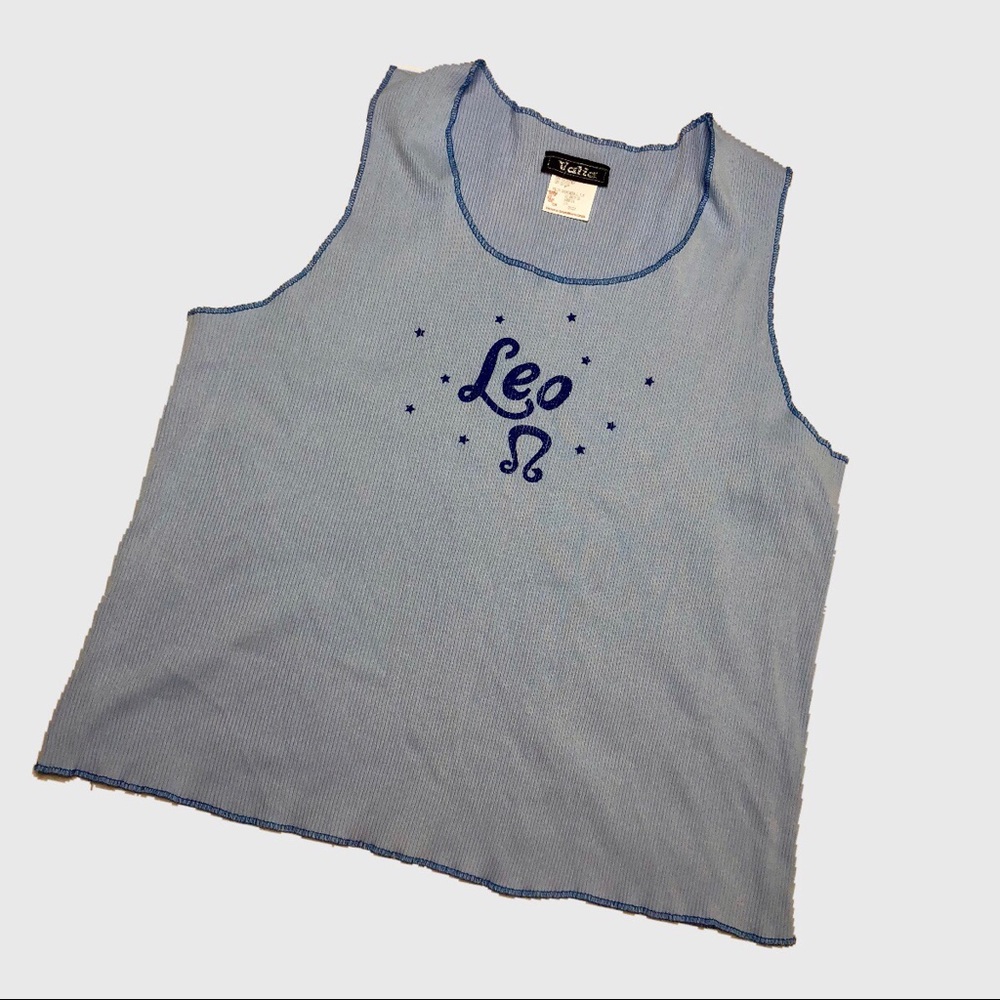 Y2K Leo zodiac glittery pastel blue tank top!